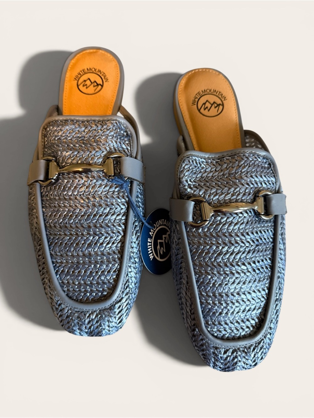 White Mountain Silver Braided Bit-Accent Slip-On Mules